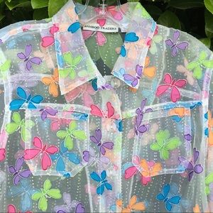 🦋Bamboo Traders Sheer Dotted Butteryfly Blouse M